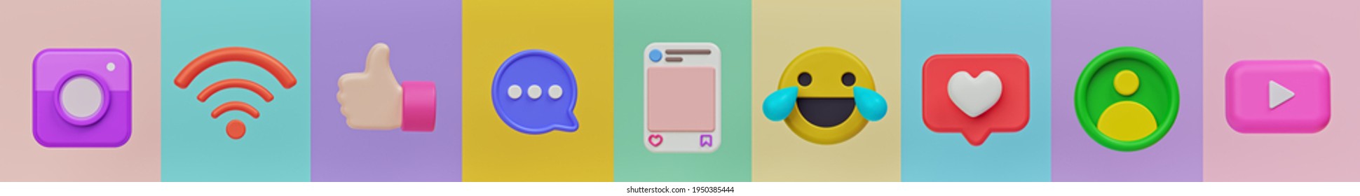 social media related icons set. minimal trendy colorful banner for website. 3d rendering
