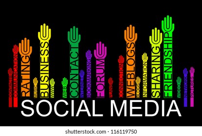 Social Media Text Bar Code With Hands. Marketing And Media Concept