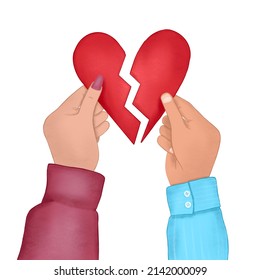 Social message  Broken heart  Those who leave hard  Female   male hands holding heart  Valentine's Day  Half heart  Digital drawing 