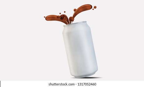 Soda Can Mockup With Jumping Drops