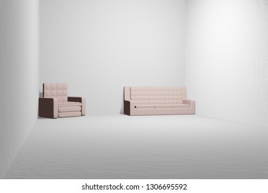 sofa in an empty room 3D