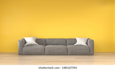 Sofa In Front Of The Yellow Empty Wall 3d Rendering Modern Home Design,mouckup Element For Graphic Design