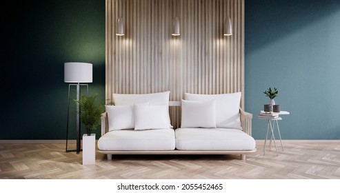 Sofa Furniture And Mockup Modern Blue Room Design Minimal.3D Rendering