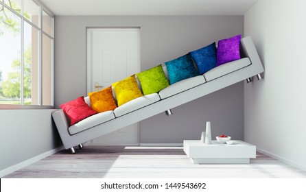 Sofa In A Room Too Small - 3D Illustration