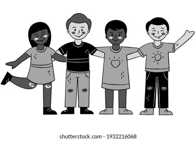 Sofia Monochrome Happy Kids Clinging Together - Powered by Shutterstock