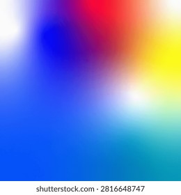 A soft abstract background featuring a smooth gradient of blue, red, yellow, and white colors that blend together in a hazy, glowing composition.