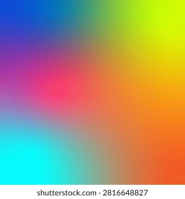 A soft abstract background showing a smooth gradient transition of deep blue, magenta pink, bright orange, and lime green colors blending well.