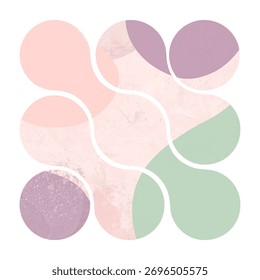 Soft abstract composition with organic rounded shapes in beige and mint tones, creating a calm pastel aesthetic.