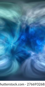 Soft blue abstract vortex of mist and glowing energy, with radial motion blur and dreamy atmospheric depth.