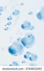 Soft blue bubbles rising in clear liquid, creating a clean abstract background. Perfect for skincare, beauty, hydration and wellness concepts with a fresh, minimal aesthetic.