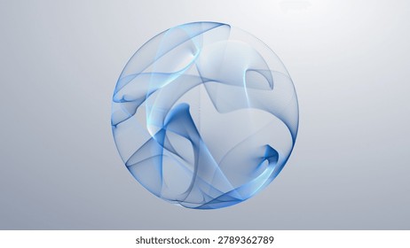 Soft blue sphere with iridescent surface smoothly morphs and rotates, showcasing a mesmerizing play of light reflections against a clean white backdrop. 3D Abstract Energy Sphere Illustration picture background