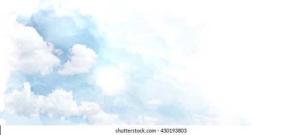 Soft clouds in blue sky for background with watercolor techniques.
