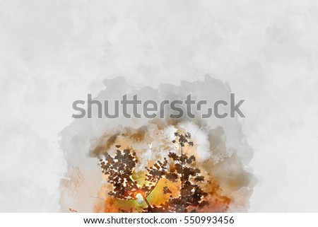 Soft Focus of Branch Tree for Giving with Worming Sunlight on watercolor background.
