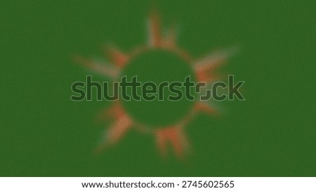 A soft focus circular graphic with radiating orange and white light bursts emanates from the center against a subtly textured green backdrop, suggesting energy or an abstract sun.