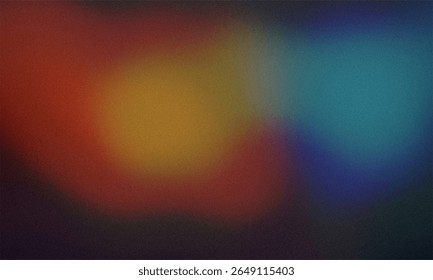A soft, grainy gradient background transitions through warm reds and oranges to cool blues and greens, creating a vibrant and abstract visual texture.