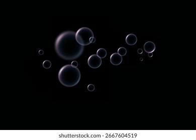 Soft Light Bubble Background for Minimal Design, Glossy Water Bubbles Isolated on Transparent Surface