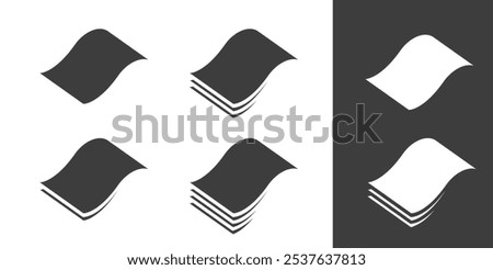 Soft material layers icon simple pictogram graphic set, black white double triple wavy paper sheets stack butch of paper napkins or fabric cloth blend, 4 stratum softness surface sign image