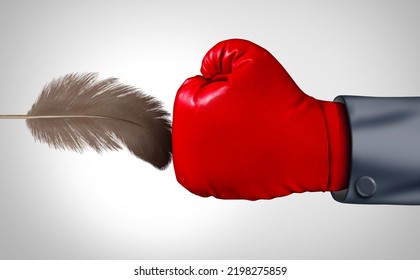 Soft Negotiation Concept As A Big Business Fighter Negotiating With A Soft Touch Opponent With A Feather As A Negotiating Symbol For Hard And Softer Strategy To Win In A 3D Illustration Style. 