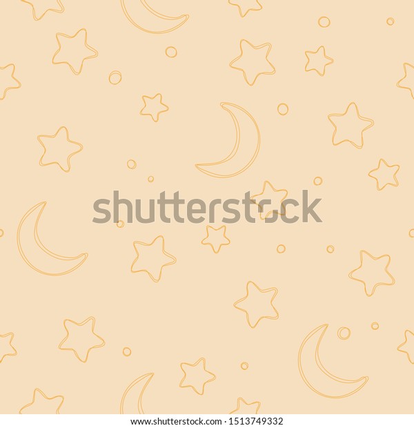 Soft orange seamless stars and moon pattern.\
Background for gift wrapping paper, fabric, clothes, textile,\
surface textures, scrapbook.\
