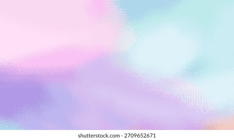 Soft pastel abstract background featuring a crumpled foil texture overlaid on a subtle halftone dot grid. Ideal for holographic, feminine design, and modern beauty themes.