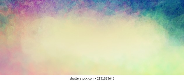 Soft Pastel Color Background Texture, Light Yellow Beige Center And Purple Blue Pink Green Grunge Watercolor Border Design, Soft Mood Background With No People