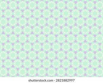 Soft pastel pattern repeats across a gentle mint background. Purple diamond shapes form a delicate, symmetrical design. Minimalist aesthetic evokes calm and soothing visual comfort