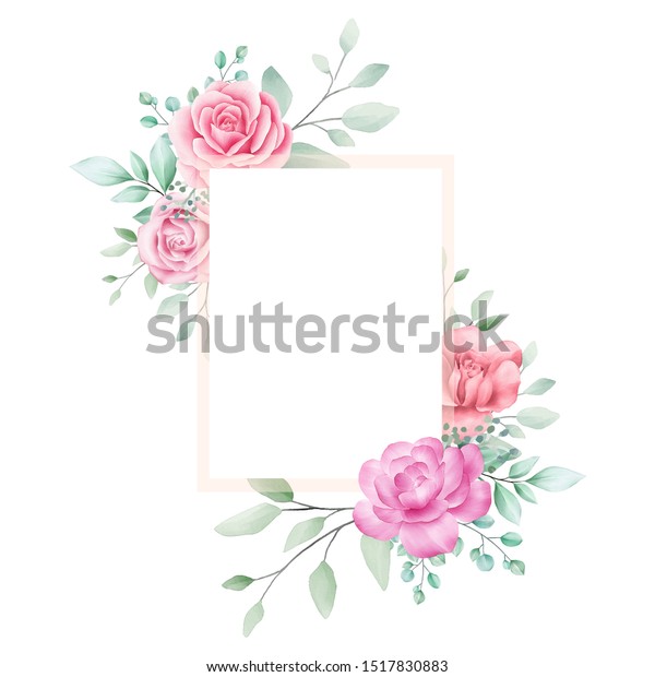 Soft Peach Watercolor Flowers Frame Wedding Stock Illustration 1517830883