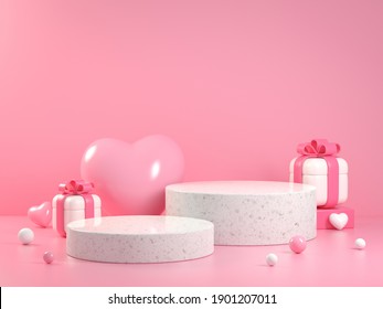 Soft Pink Valentine Collection Platform Concept With Gift Box Abstract Background 3d Render