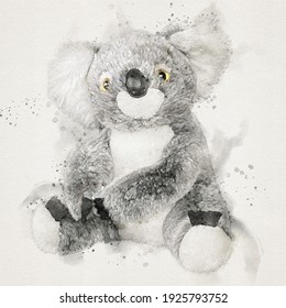 Soft Toy Koala Bear. Watercolor Illustration. 