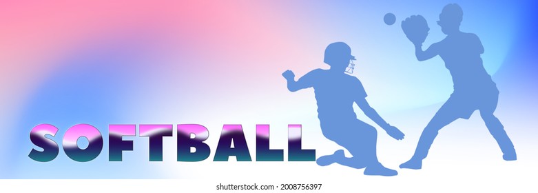 Softball Sports Banner. Silhouettes Of Professional Softball Players On Colorful Gradient Background With Copy Space For Flyer, Poster, Leaflet, Magazine. Popular Indoor Sport Concept