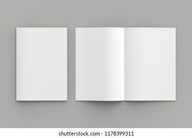 Softcover Magazine Or Brochure Mock Up Isolated On Soft Gray Background. 3d Illustration