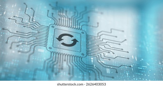 Software and Hardware Update Illustrated on a Processor, Business and Technology Concept.