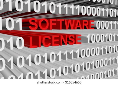 Software License in the form of binary code, 3D illustration