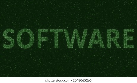 Software text consisting of many symbols on computer monitor.  animation 3D rendering