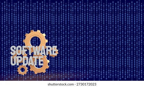 Software update concept with metallic gears and binary code background representing system upgrade digital transformation maintenance and modern information technology