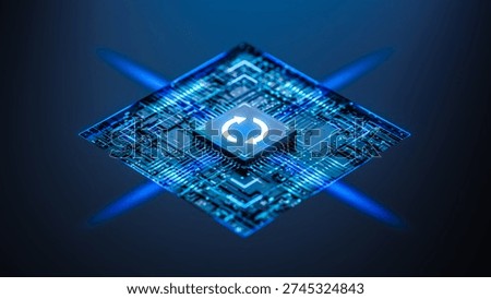 Software Update Icon on Digital Processor. System Upgrade Concept. 3D Illustration