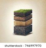 Soil layers. Cross section soil layers. 3D illustration isolated on light background