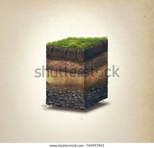Soil layers. Cross section soil layers.\
3D illustration isolated on light\
background