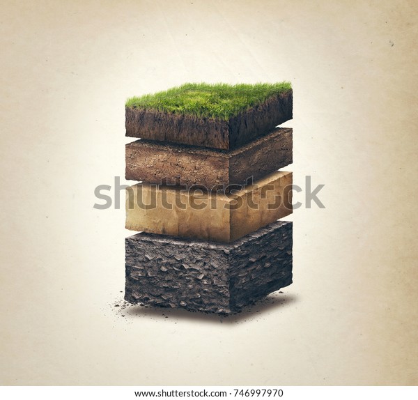 Soil layers. Cross section soil layers.\
3D illustration isolated on light\
background