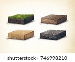 Soil layers. Four cross section soil layers. 3D illustration isolated on light background