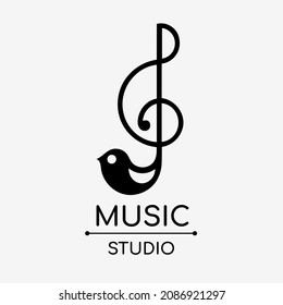 Sol Key Musical Note Flat Logo Design With Music Studio Text In Black And White