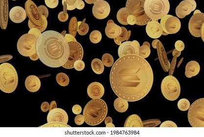 Solana Altcoin Cryptocurrency Symbol Gold Coin On Green Screen Background. Abstract Concept 3d Illustration.