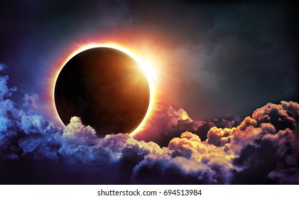 Solar Eclipse In Clouds - Moon image furnished by NASA 
