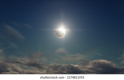 Solar eclipse with clouds for science book illustration