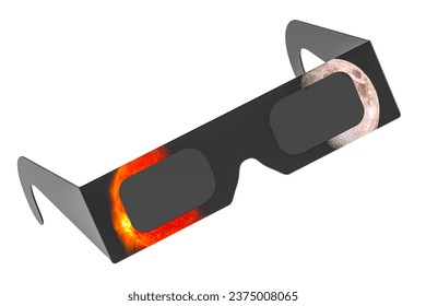 Solar Eclipse Glasses, closeup. 3D rendering isolated on white background