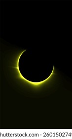 A solar eclipse with a radiant yellow corona. The glowing energy contrasts against the dark sky, creating an ethereal cosmic spectacle. Ideal for sci-fi and space-themed designs.