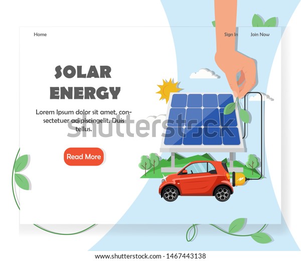 Solar energy website\
homepage template. flat style design element with copy space and\
read more button.