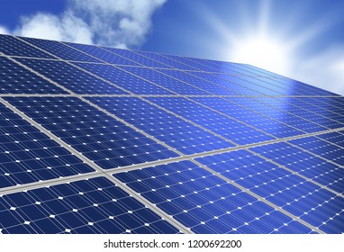solar panel concept 3d illustration on sky background