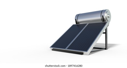 Solar Panels, Boiler Heater Collector, Sustainable Energy Source Concept. Eco Water Heating System Isolated Against White Background. 3d Illustration