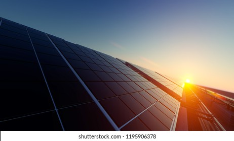 Solar Panels In Dim Light 3d Rendering